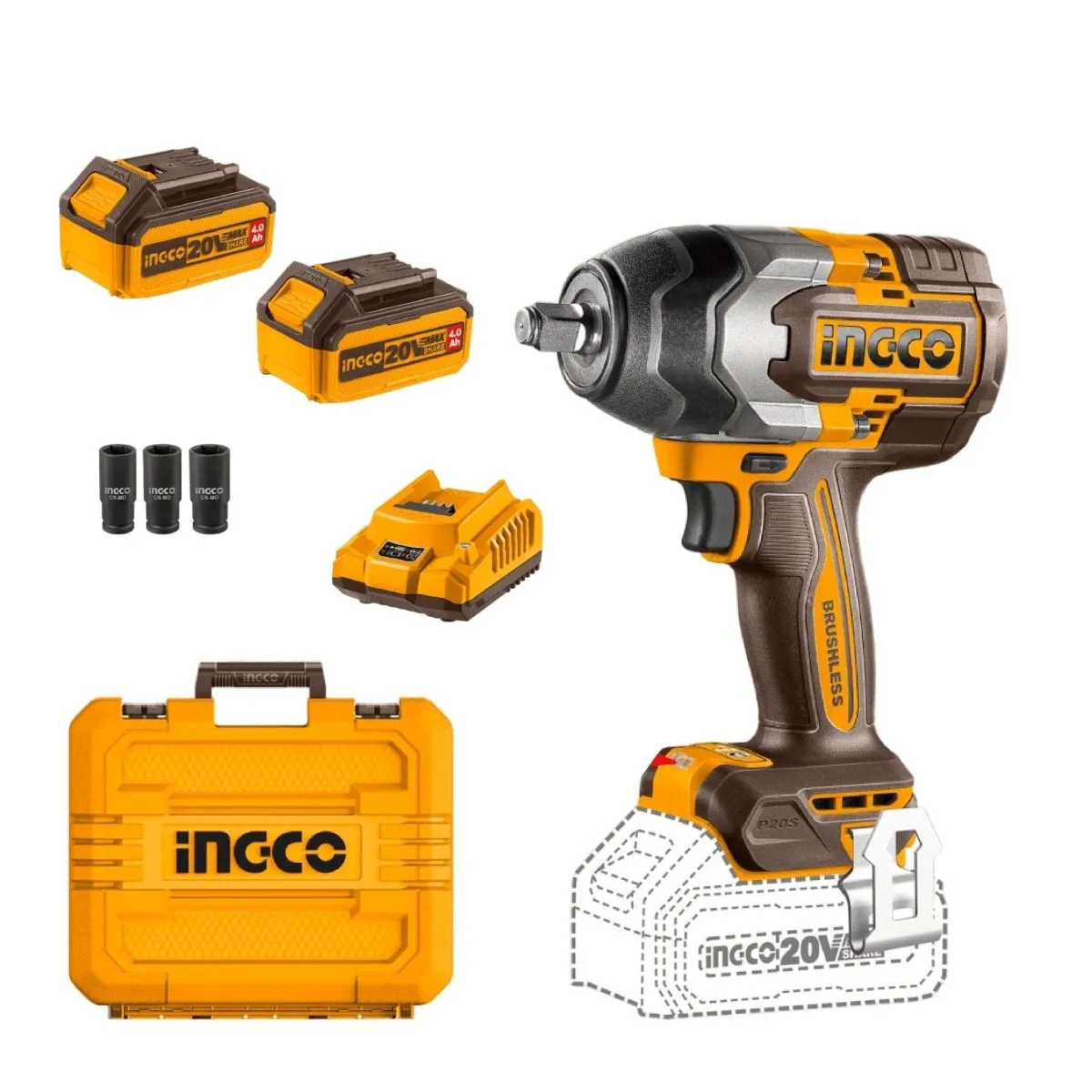 INGCO - Llave De Impacto Ingco CIWLI2085 20V Brushless 12″ 850Nm