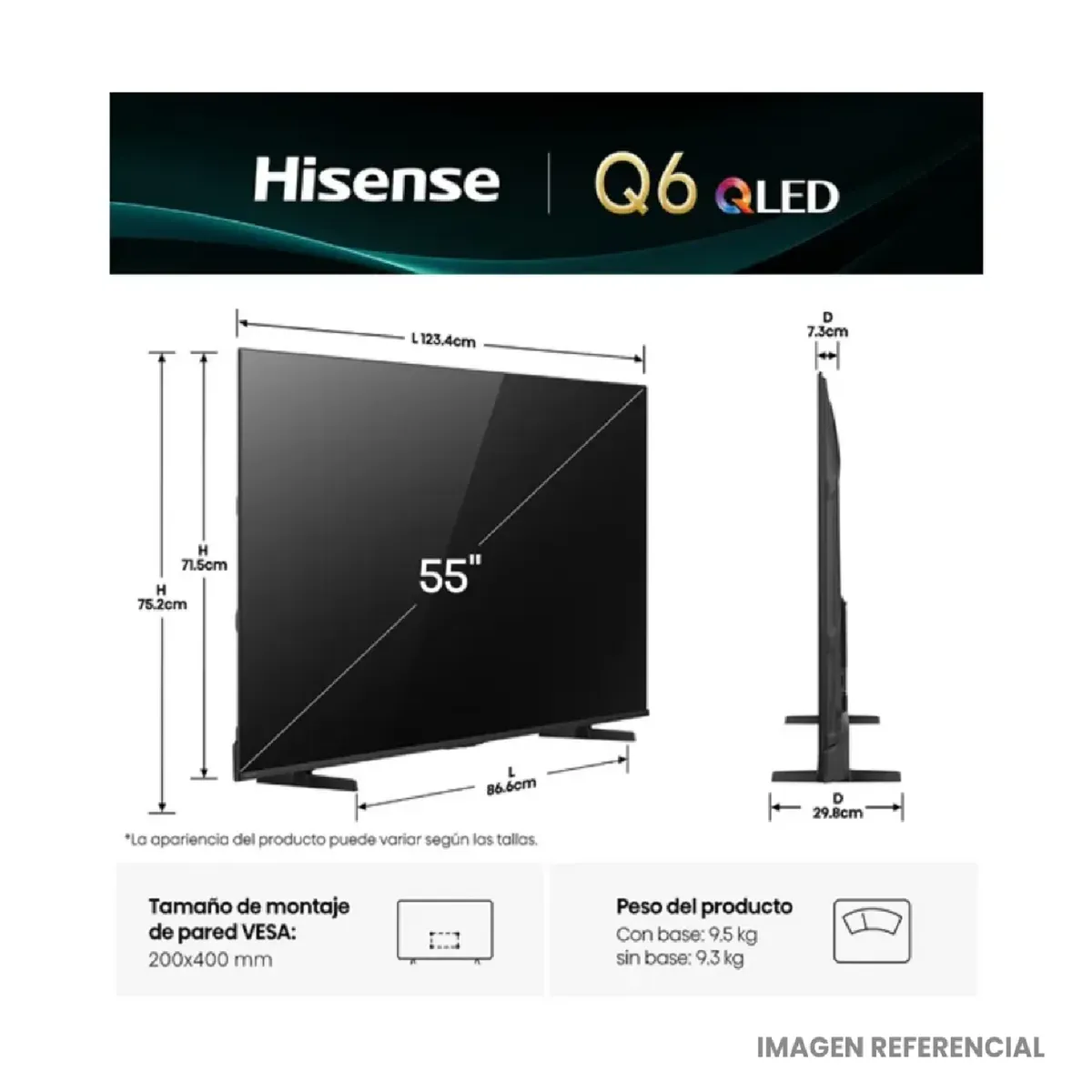 HISENSE - Televisor Hisense 55” Modelo 55Q6QV QLED 4K Smart TV Dolby Vision - 2025