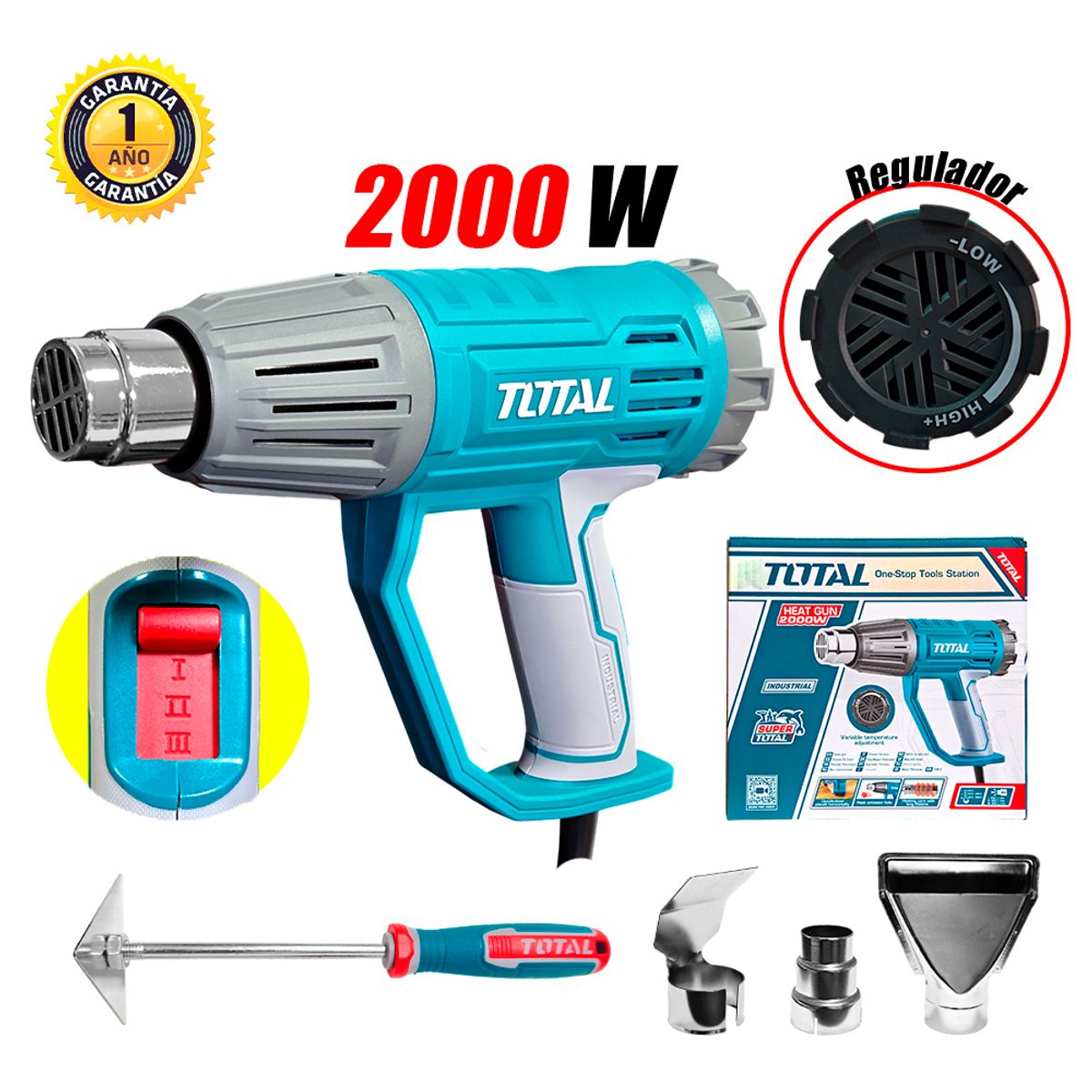 TOTAL - Pistola de Calor Aire Caliente Total TB20045 50-550°C 2000W Temperatura Variable Dobla Tubos