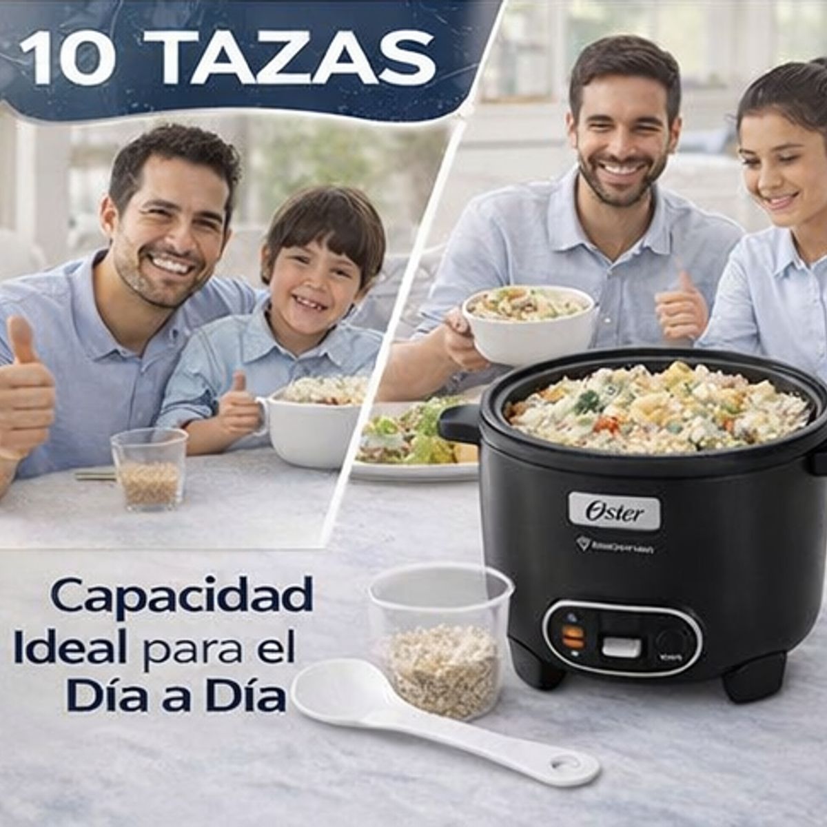OSTER - Arrocera Oster 10 Tazas 3 en 1 con Sofrito y Vaporera - Antiadherente DiamondForce CKSTRC10DFBLK