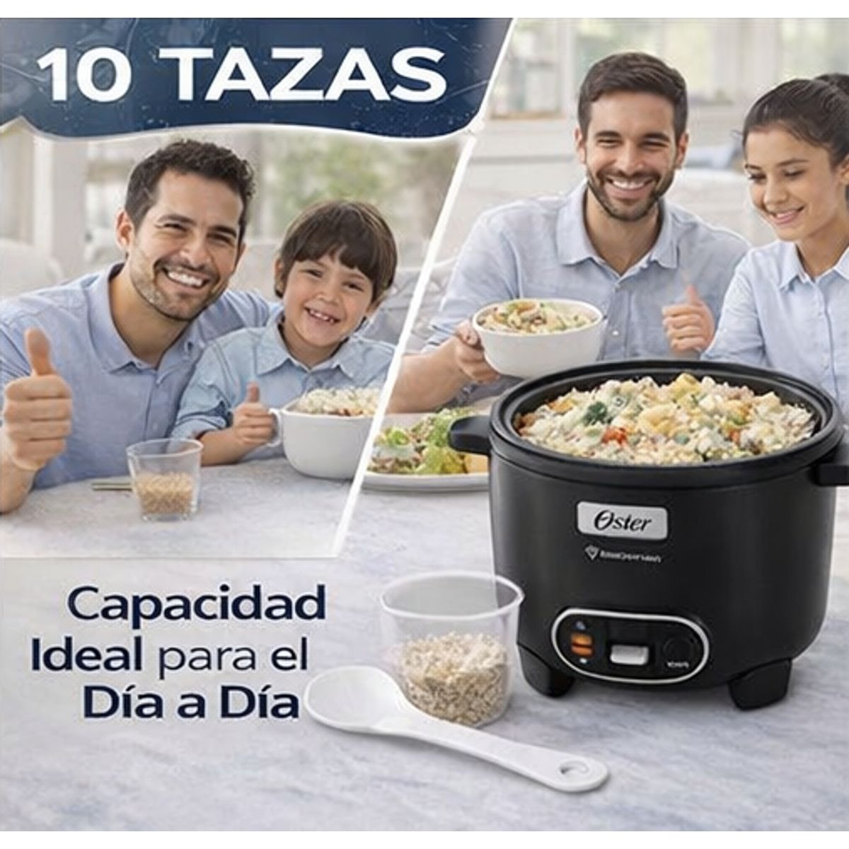 OSTER - Arrocera Oster 10 Tazas 3 en 1 con Sofrito y Vaporera - Antiadherente DiamondForce CKSTRC10DFBLK