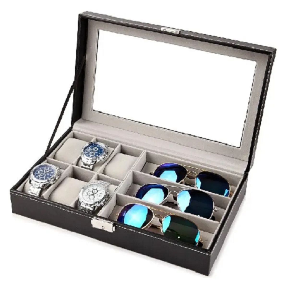 GENERICO - Organizador De 6 Relojes Y 3 Lentes Estuche Relojero Lentes