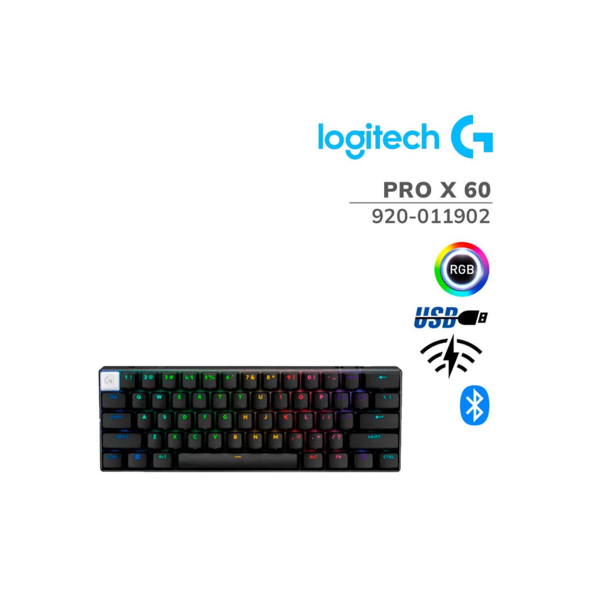 LOGITECH - TECLADO LOGITECH PRO X 60 LIGHTSPEED BLUETOOTH ÓPTICO 65 HRS RGB NEGRO