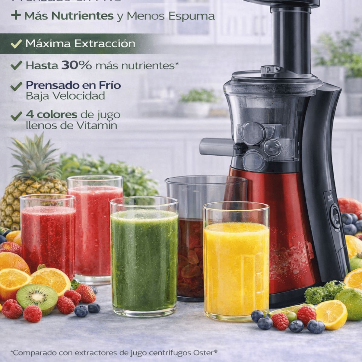OSTER - Extractor de Jugos Oster Prensado en Frío 150W Slow Juicer Más Nutrientes y Menos Espuma FPSTJE4000R