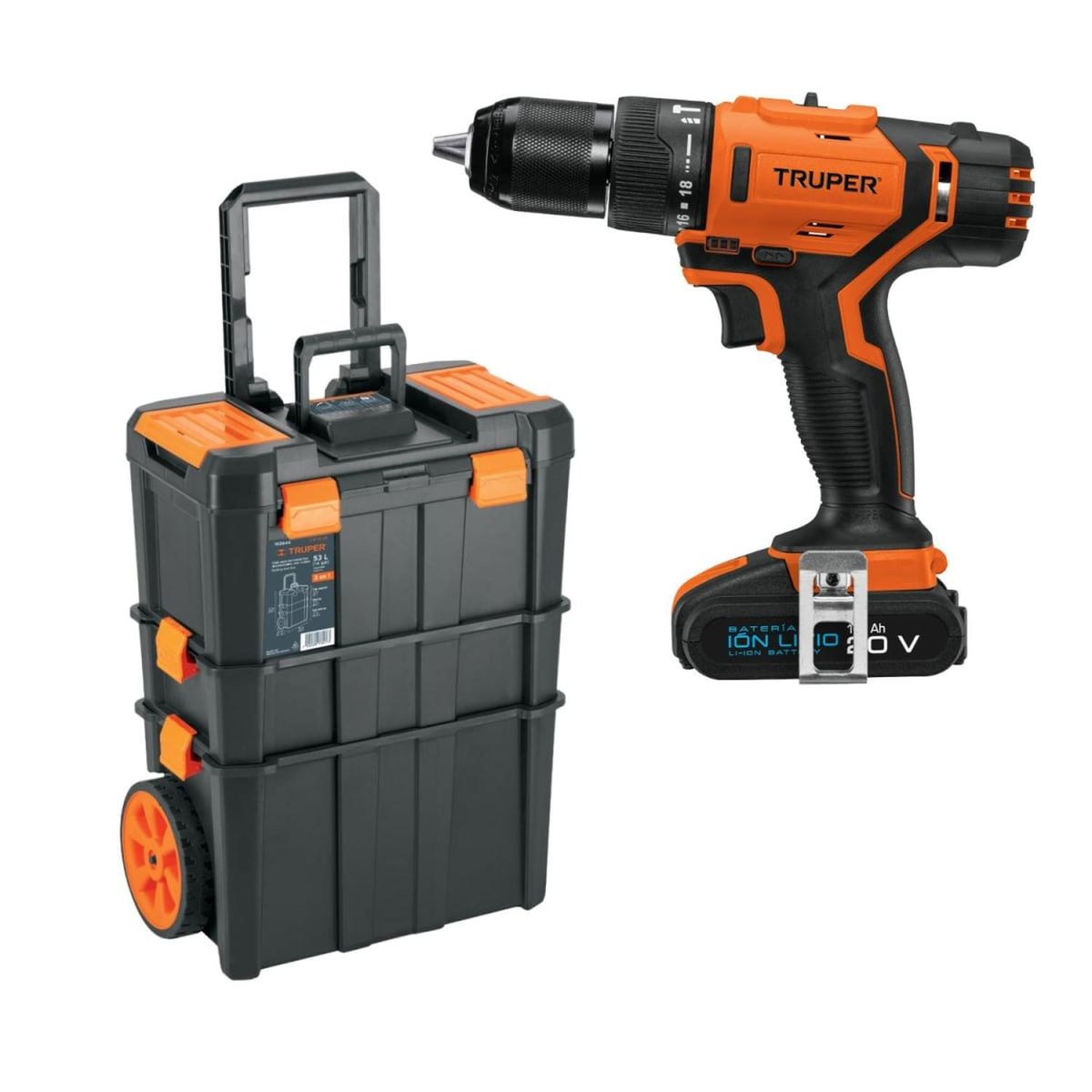 Truper - Taladro Percutor + Caja de herramientas 3 en 1 con ruedas Truper