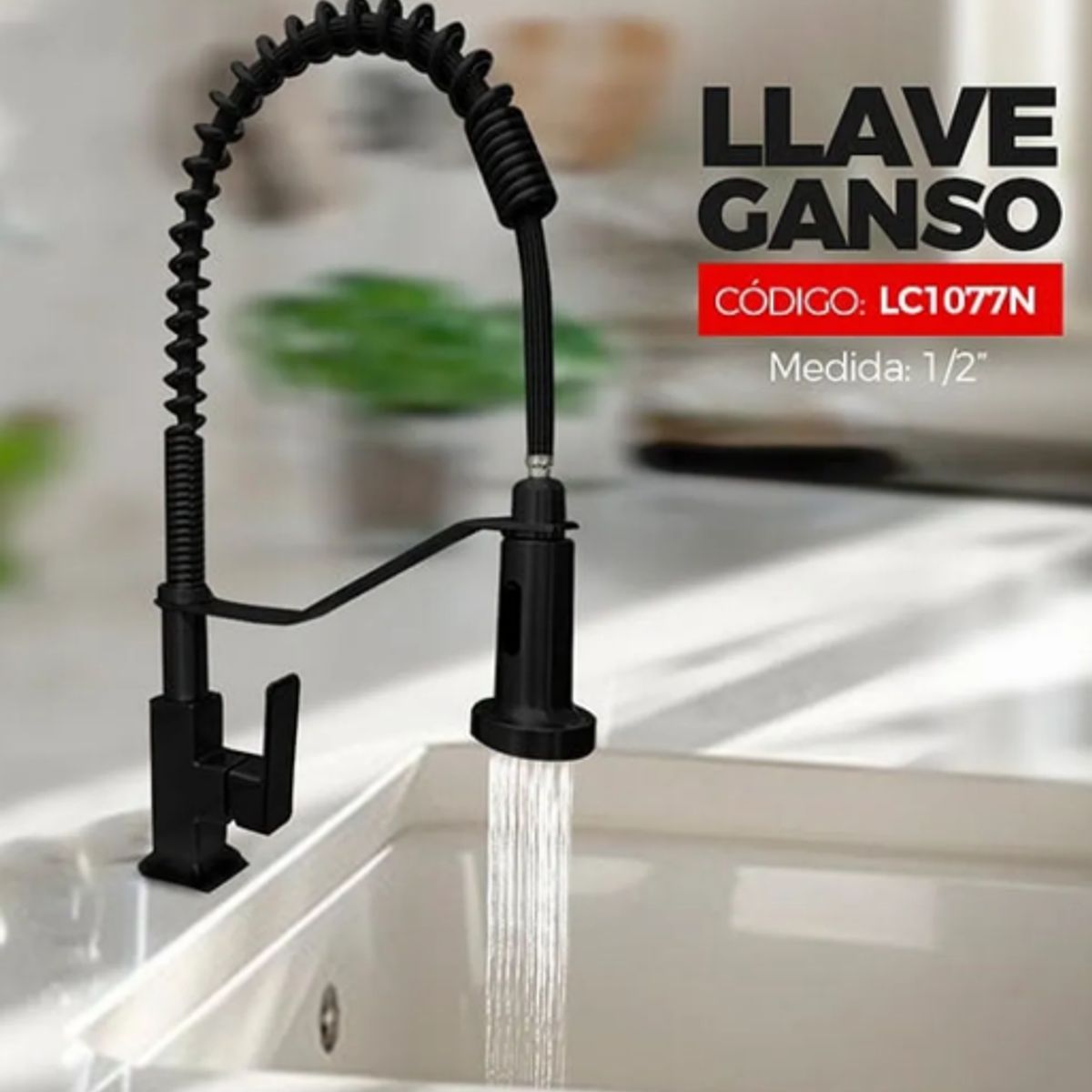 XM - LLAVE DE COCINA RESORTE NEGRO AL MUEBLE LC1077N