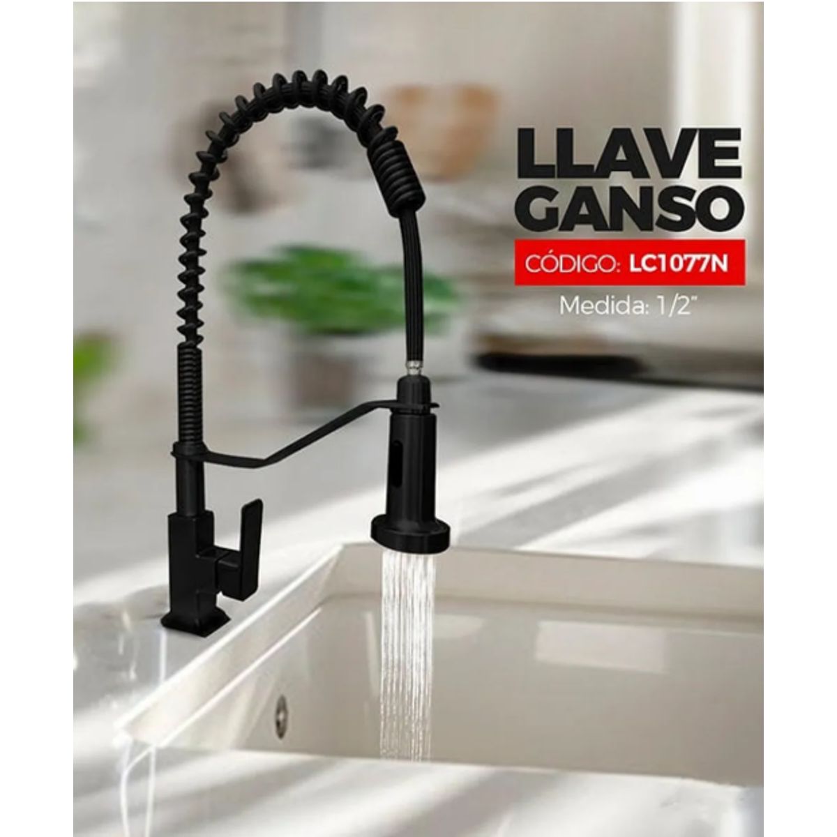 XM - LLAVE DE COCINA RESORTE NEGRO AL MUEBLE LC1077N