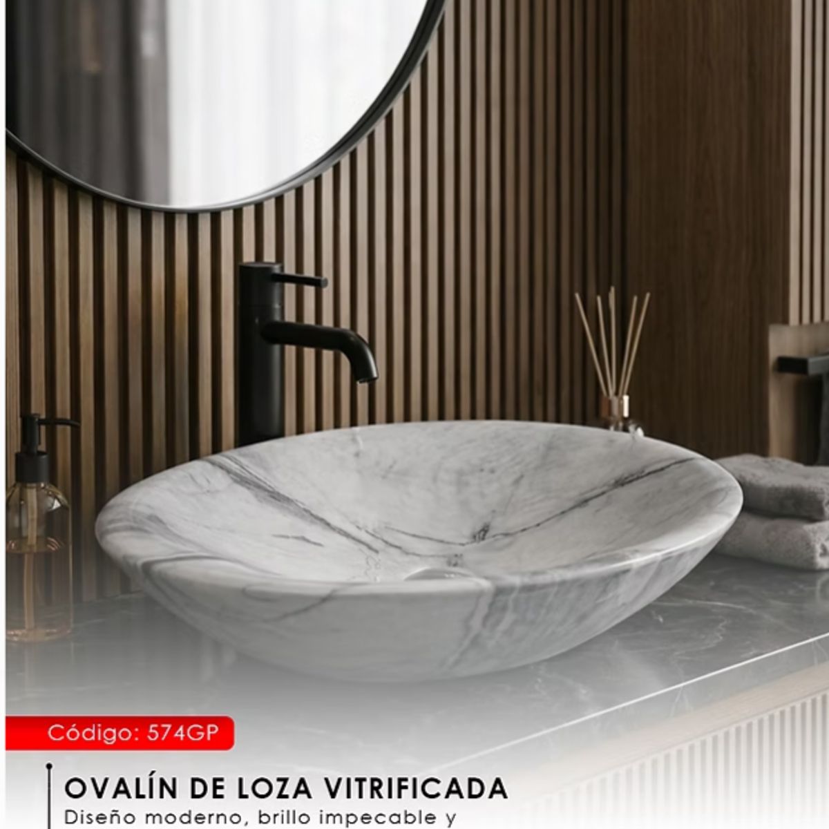 LAVATORIO DE LOZA MARMOL BLANCO CON GRIS 574GP, marca XM - Foto Principal