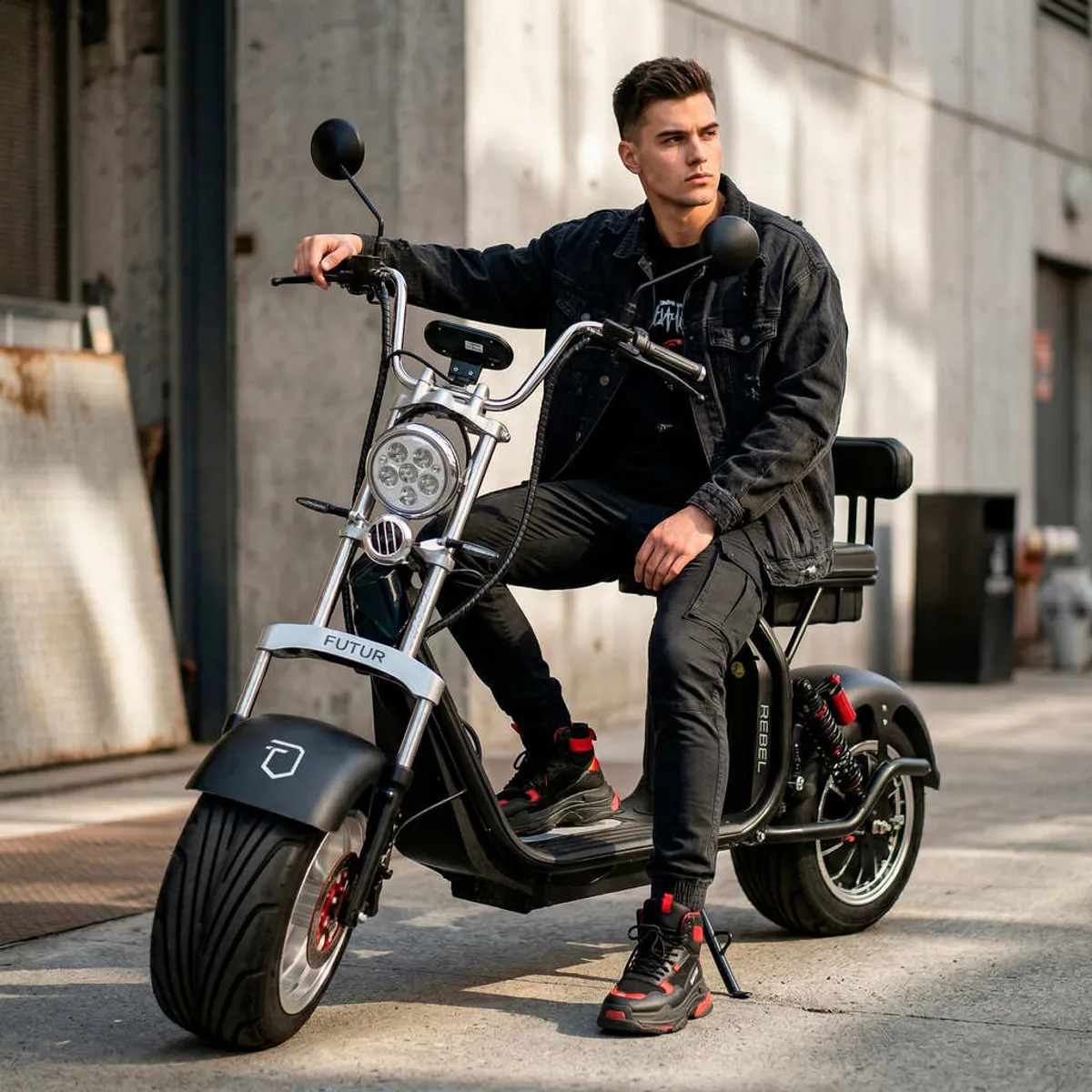 FUTUR - Moto Eléctrica REBEL de Litio, 50kmh, 45km, 2000W Negro
