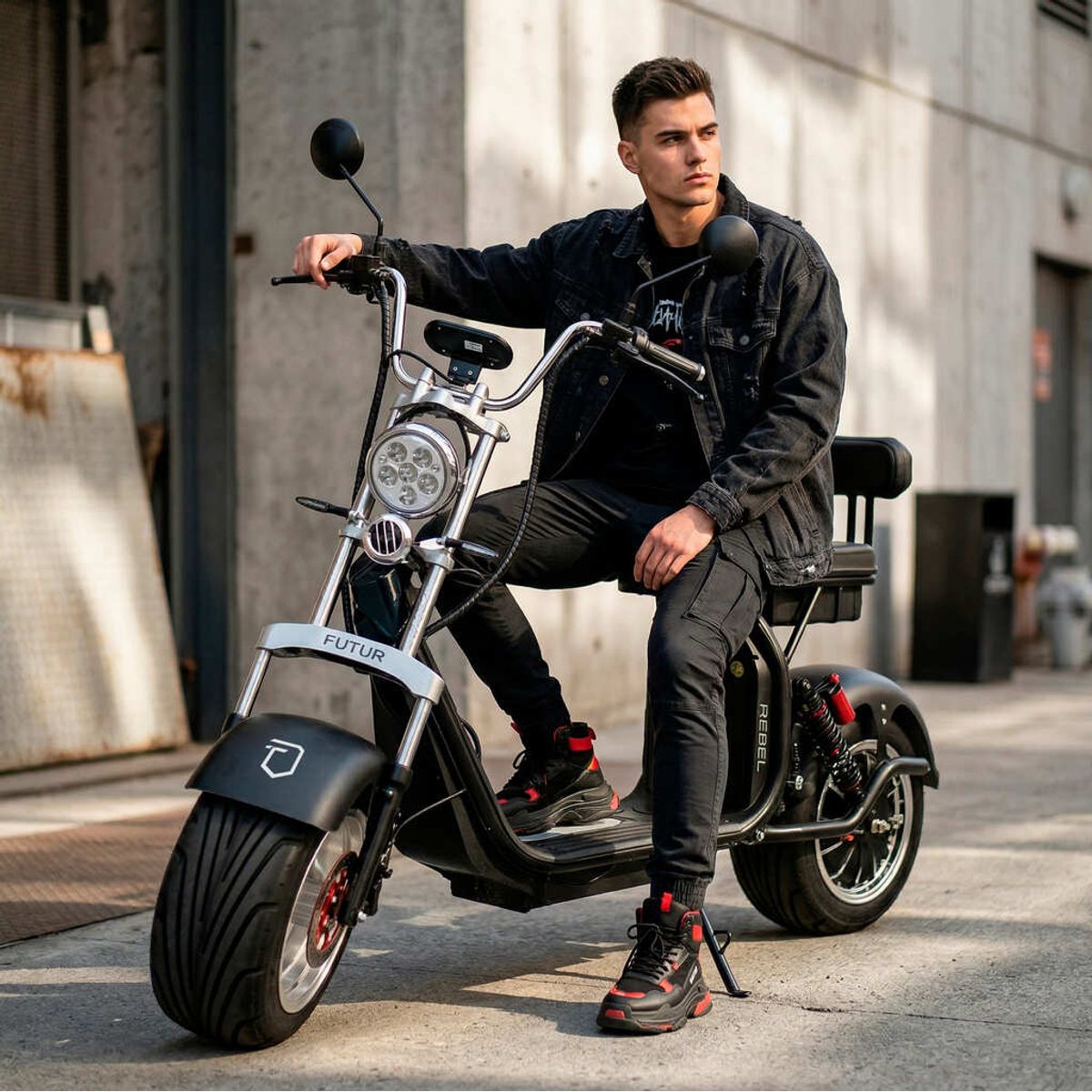 FUTUR - Moto Eléctrica REBEL de Litio, 50kmh, 45km, 2000W Negro