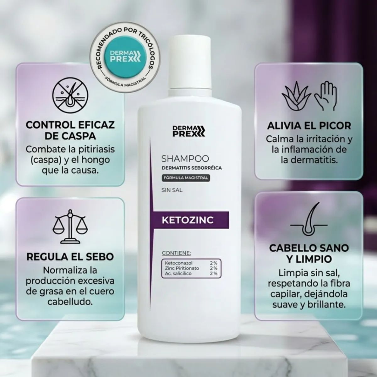 GENERICO - Shampoo Dermatologico Control de Dermatitis Ketoconazol 2% 350ML - Ketozinc