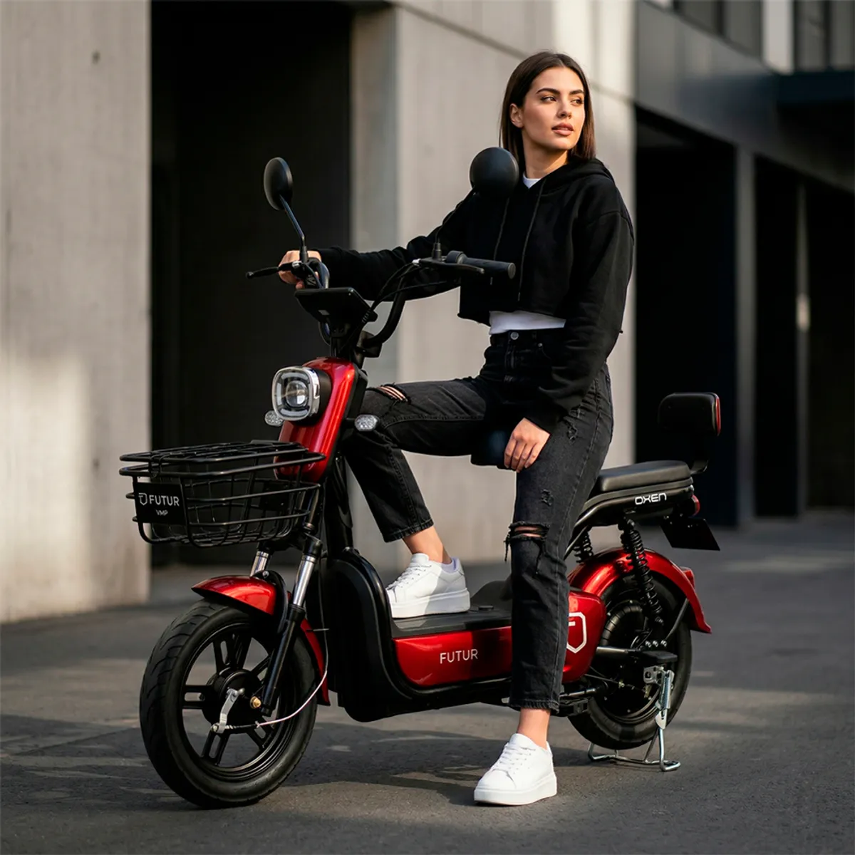 FUTUR - Bicimoto Eléctrica OXEN de Litio, 25kmh, 35km, 350W Rojo Jam