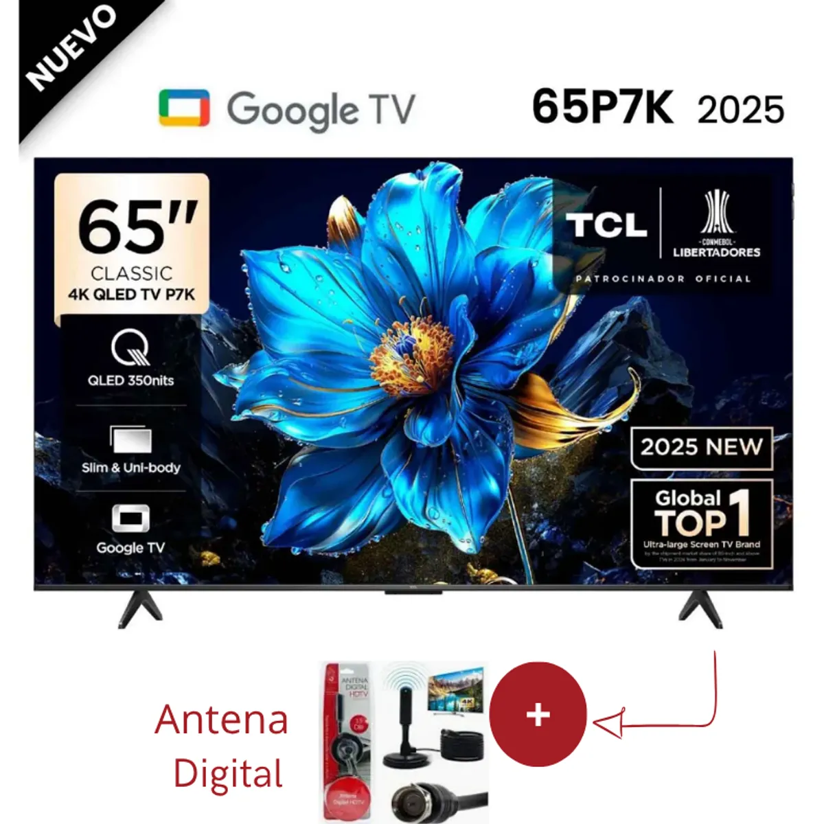 TCL - Televisor TCL 65 Qled 4k 65p7k Google Tv + Antena Digital