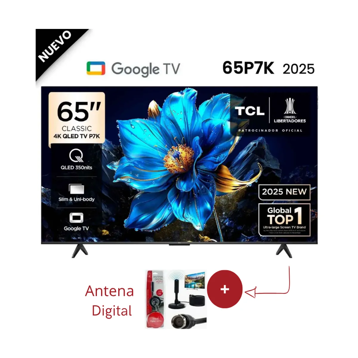 TCL - Televisor TCL 65 Qled 4k 65p7k Google Tv + Antena Digital