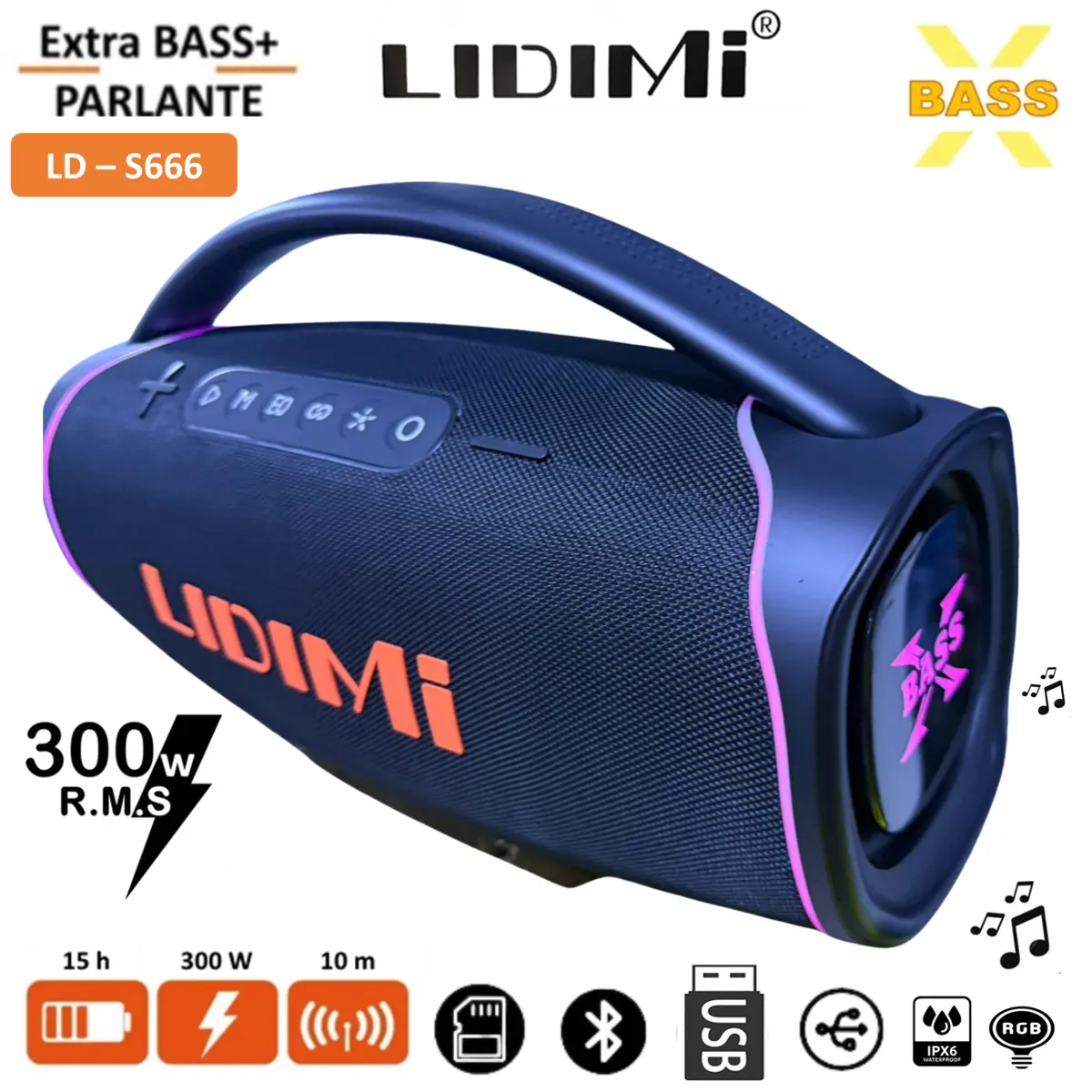 LIDIMI - Parlante Portátil LIDIMI LD - S666 Bluetooth Super 300W