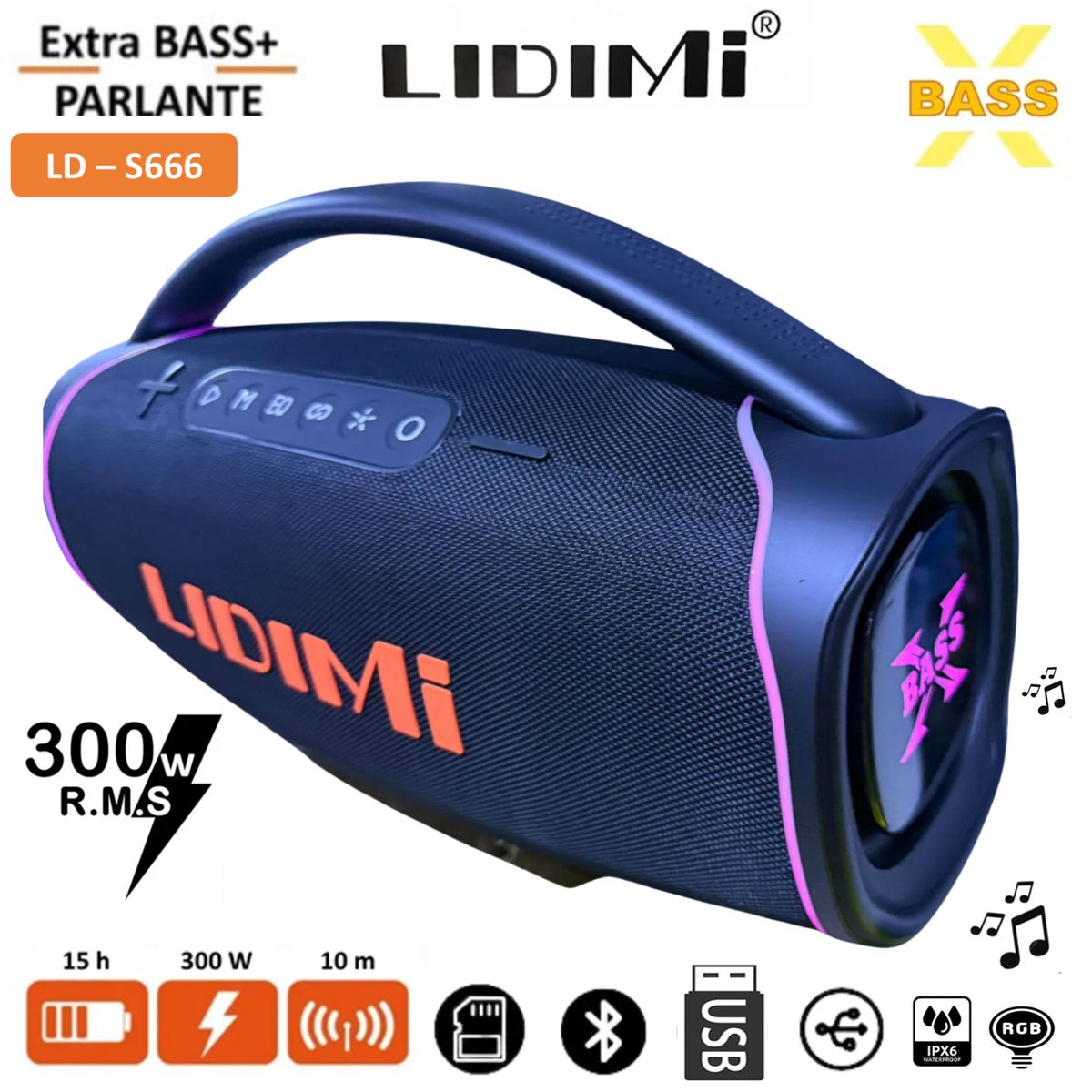 LIDIMI - Parlante Portátil LIDIMI LD - S666 Bluetooth Super 300W