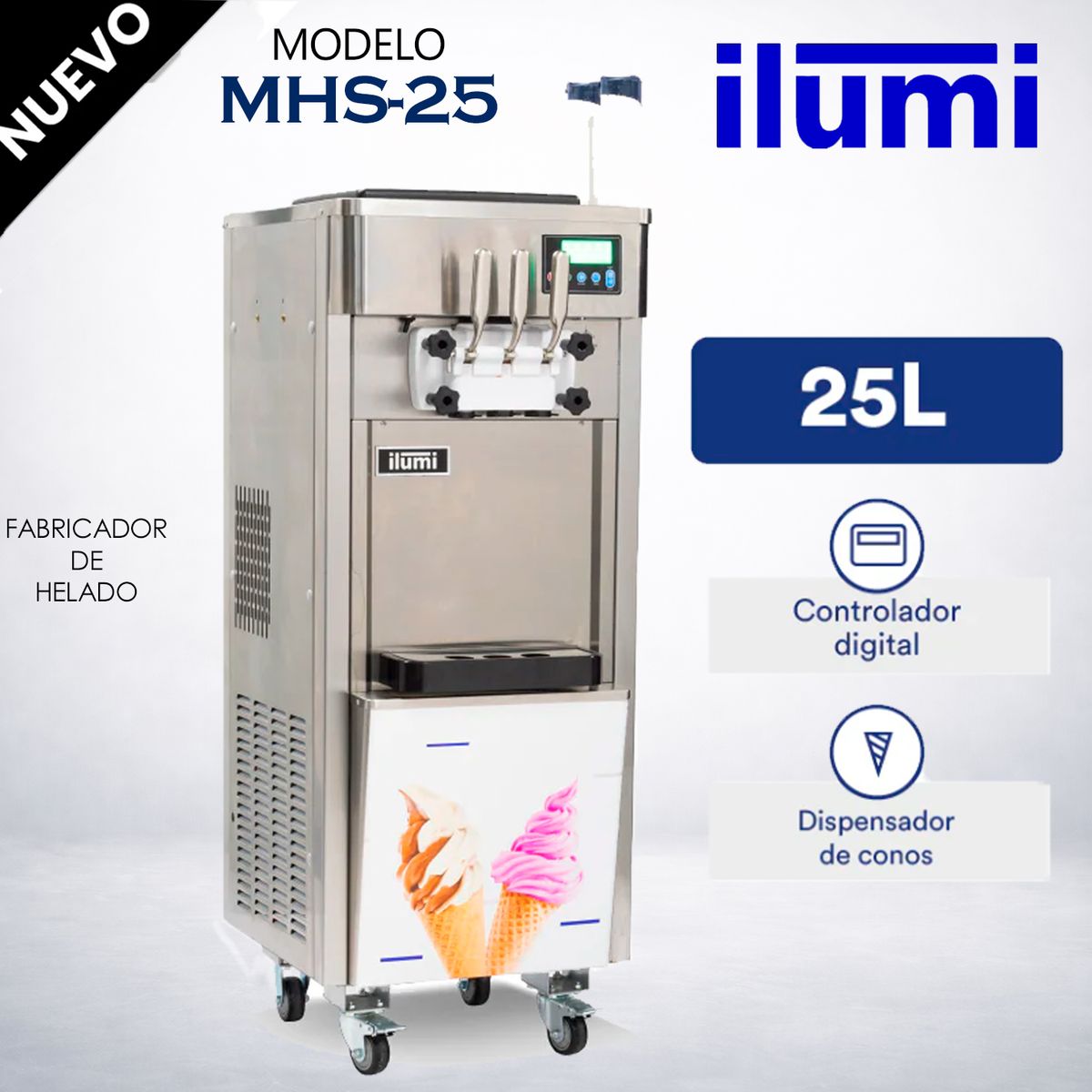 ILUMI - Máquina de helado soft de hasta 25 litros por hora MHS-25