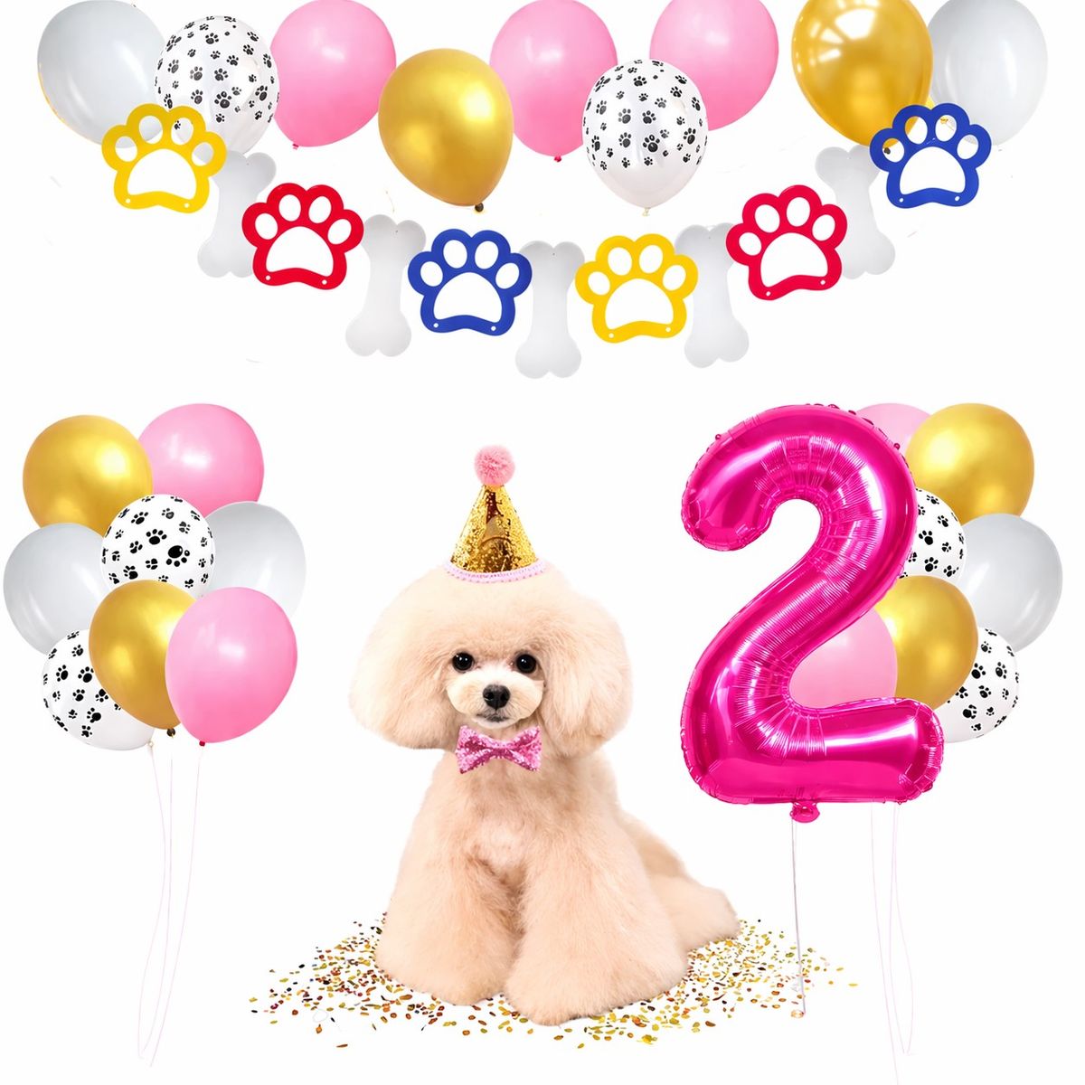 GENERICO - Decoración Cumpleaños Perrito con Globo Número Fucsia ¡Tendencia