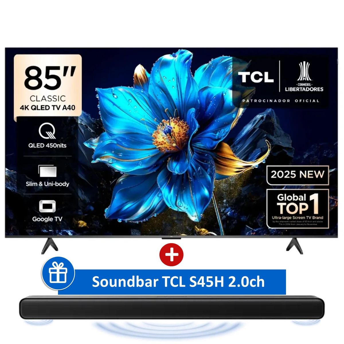 TCL - Televisor TCL QLED 85 UHD 4K Google TV 85A400 + Soundbar 100W