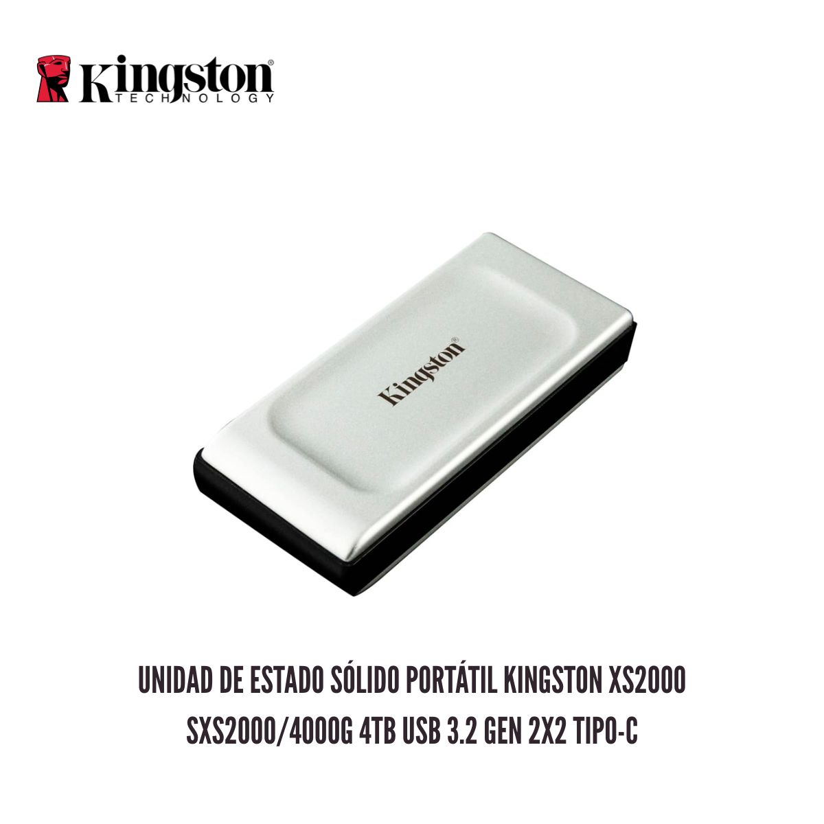 KINGSTON - Unidad de Estado Sólido Portátil Kingston XS2000 SXS2000-4000G 4TB USB 3.2 Gen 2x2 Tipo-C