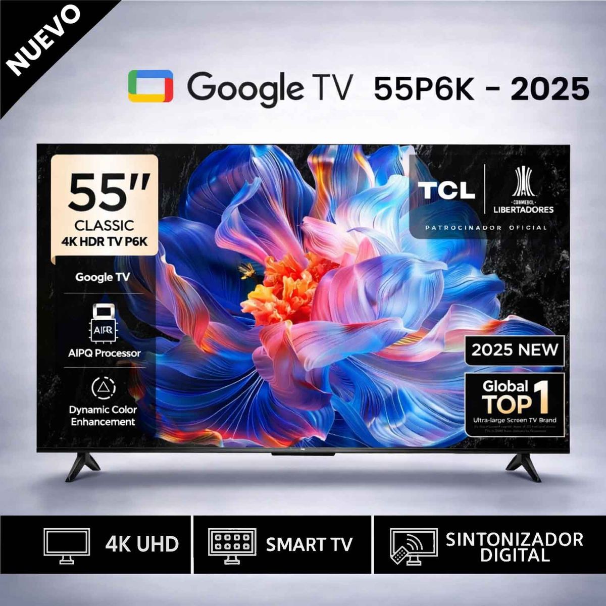 TCL - Televisor Smart TV TCL 55 4K Google TV 55P6K Negro
