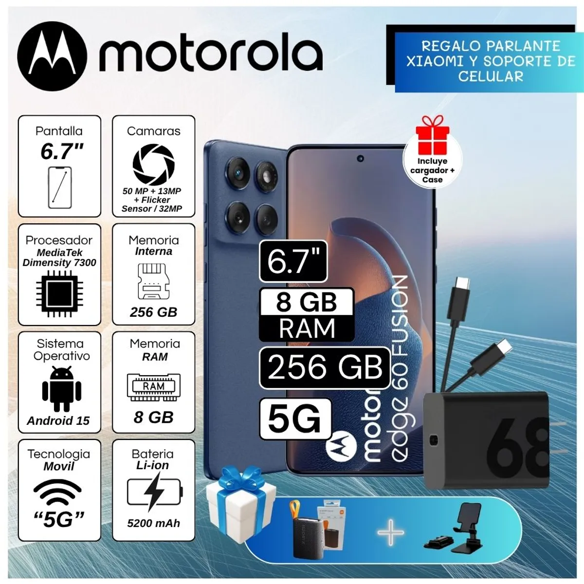 MOTOROLA - Celular Motorola Edge 60 Fusión 6.7"  Pulg. 8GB RAM 256GB Android 15 - Azul