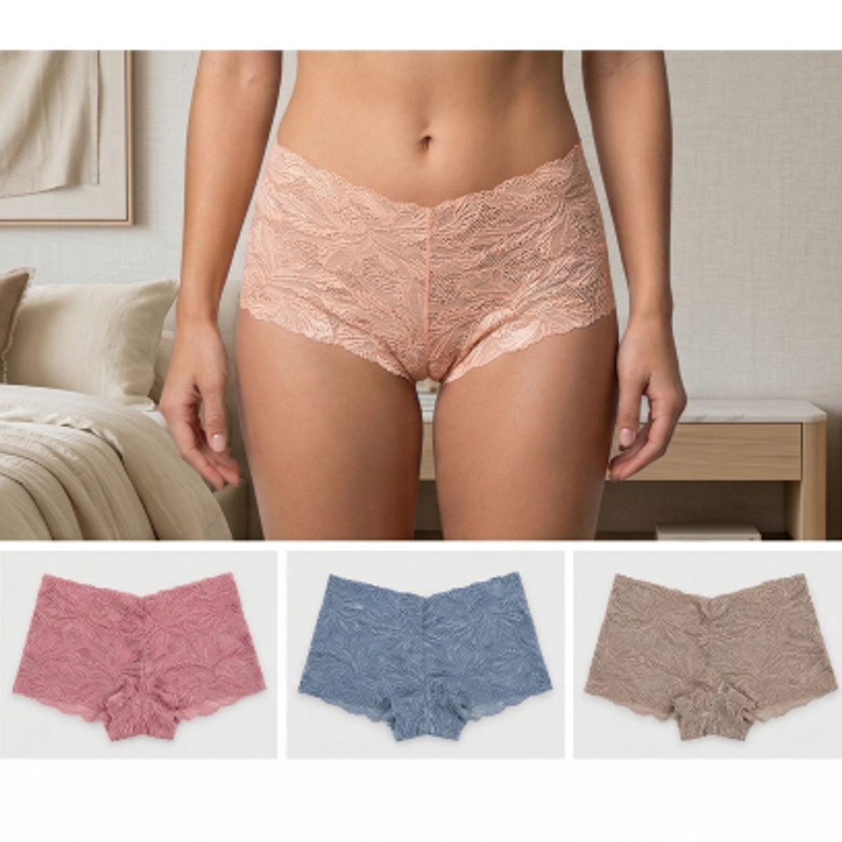 GENERICO - Pack x6 Panties Culotte de Encaje Floral  Variedad de Colores Tendencia