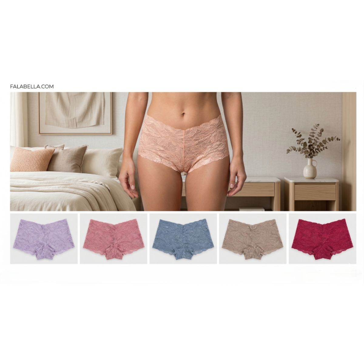 GENERICO - Pack x6 Panties Culotte de Encaje Floral  Variedad de Colores Tendencia