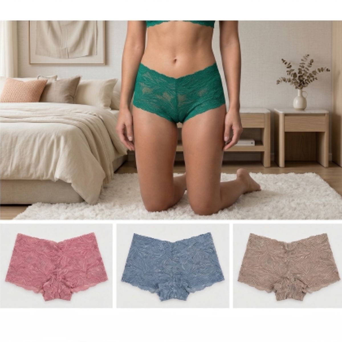 GENERICO - Pack x6 Panties Culotte de Encaje Floral  Variedad de Colores Tendencia