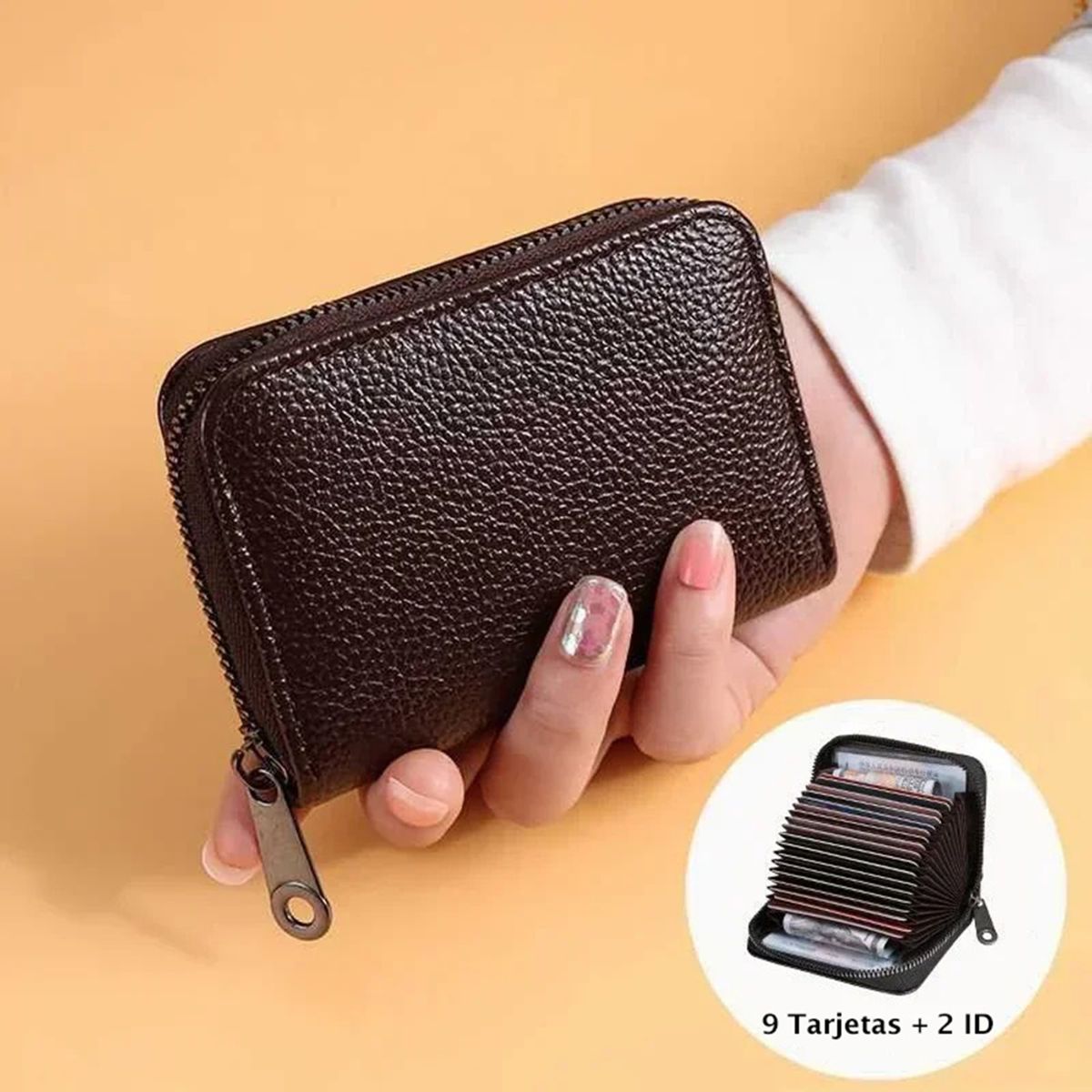 GENERICO - Billetera Pequeña Mujer Hombre Tarjetero Cuero PU con RFID Portatarjetas Rojo 11 Tarjetas