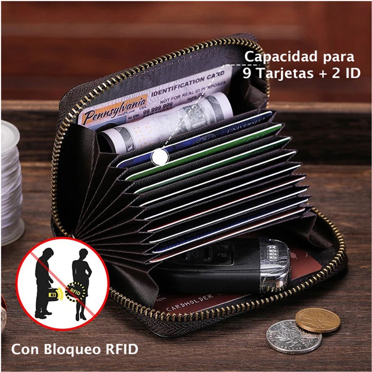 GENERICO - Billetera Pequeña Mujer Hombre Tarjetero Cuero PU con RFID Portatarjetas Rojo 11 Tarjetas