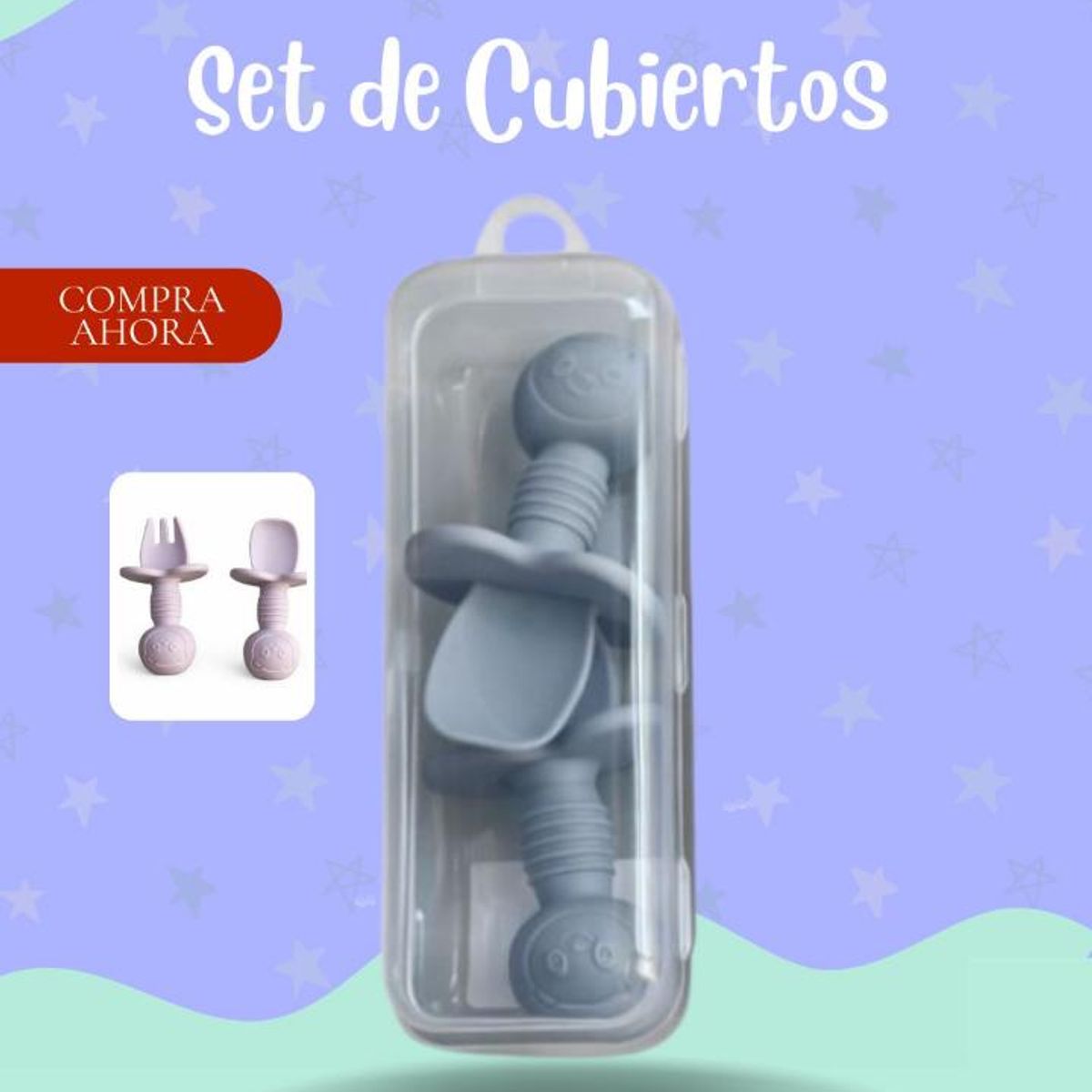 GENERICO - SET DE CUBIERTOS PARA BEBÉ COLOR AZUL CIELO - PREMIUN