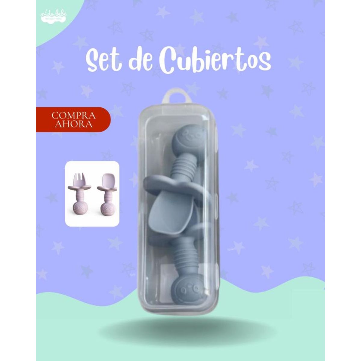 GENERICO - SET DE CUBIERTOS PARA BEBÉ COLOR AZUL CIELO - PREMIUN
