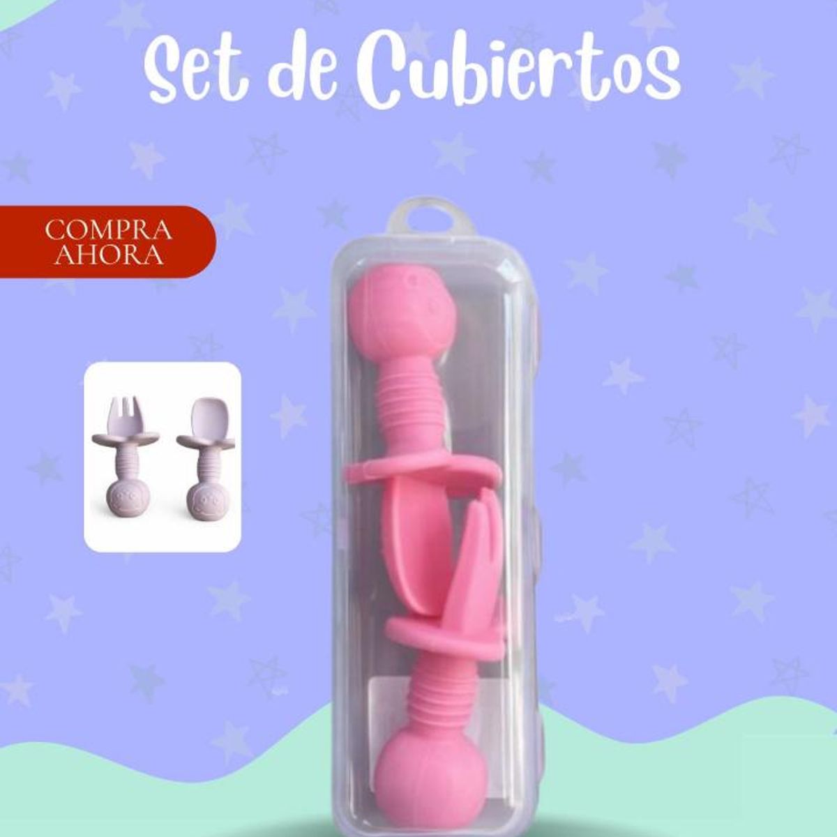 GENERICO - SET DE CUBIERTOS PARA BEBÉ COLOR ROSADO FUERTE - PREMIUN