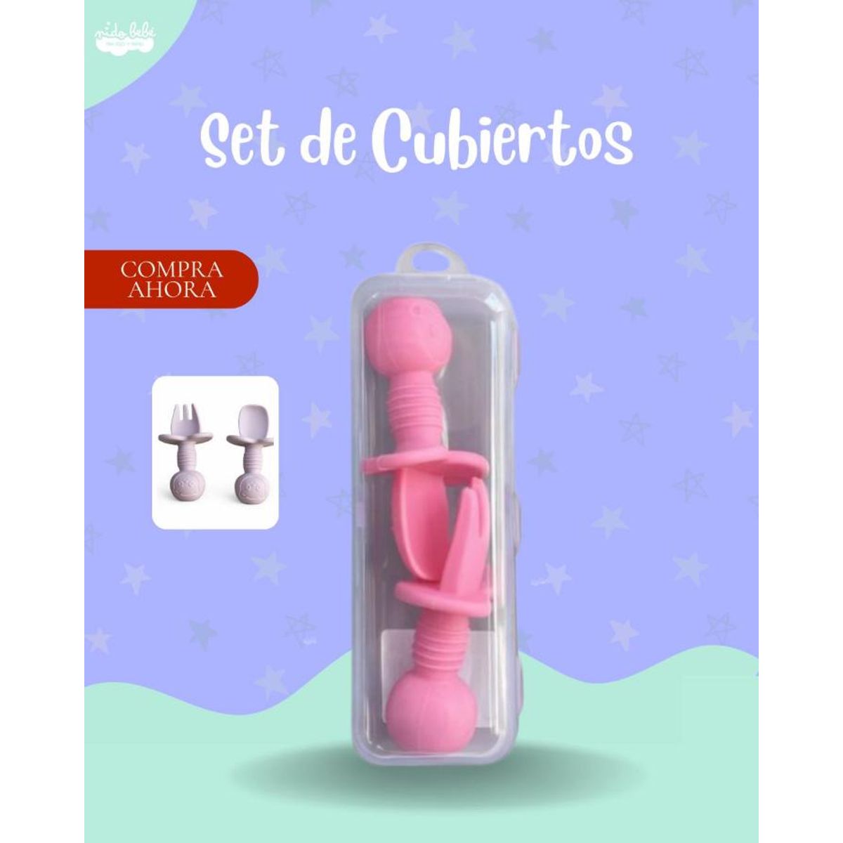 GENERICO - SET DE CUBIERTOS PARA BEBÉ COLOR ROSADO FUERTE - PREMIUN