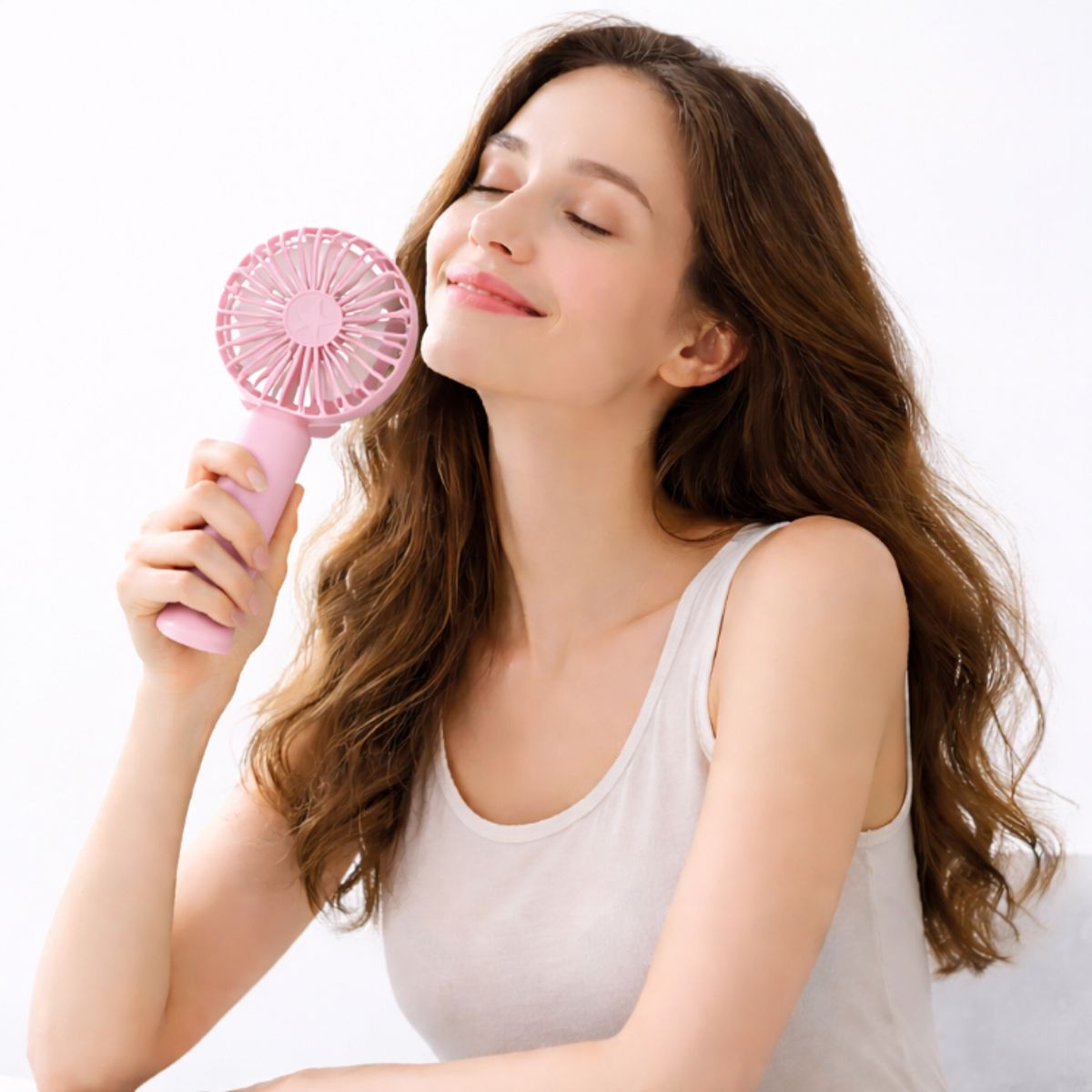 GENERICO - Mini Ventilador Usb Rosado Con Base Celular Ideal Oficina Y Viaje