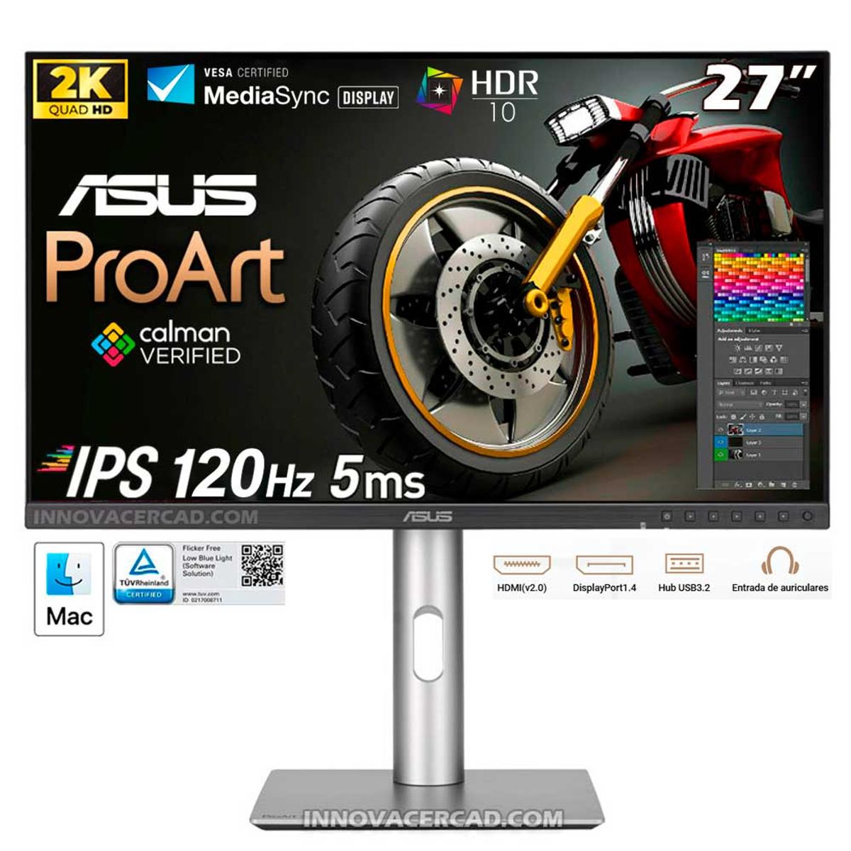 ASUS - Monitor Professional ASUS ProArt 27 PA278QGV  IPS, QHD 2560 x 1440 120Hz, HDR-10