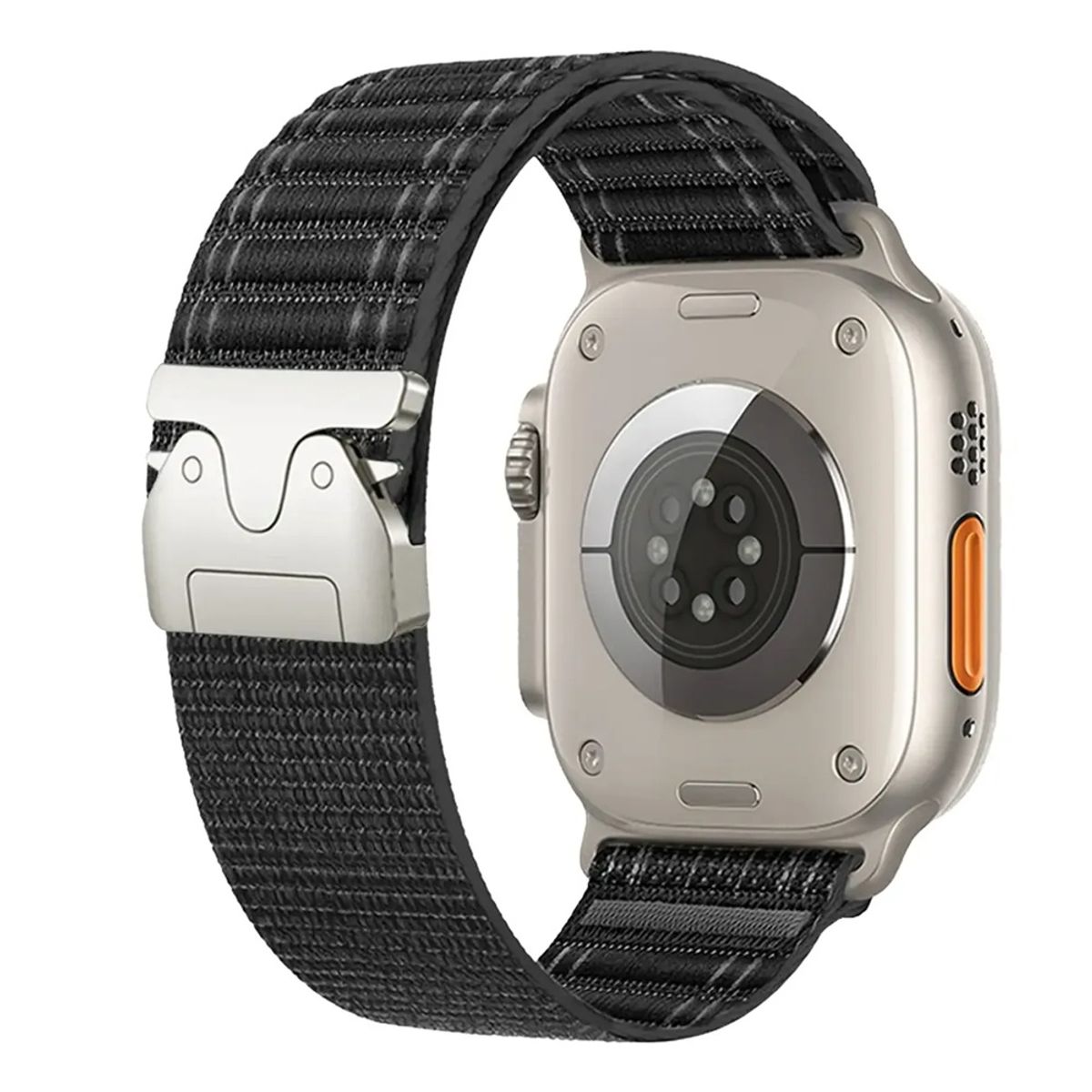 GENERICO - CORREA NYLON LOOP HEBILLA PARA APPLE WATCH 7-8-9-10-11 SE ULTRA 44-45-46-49 MM NEGRO