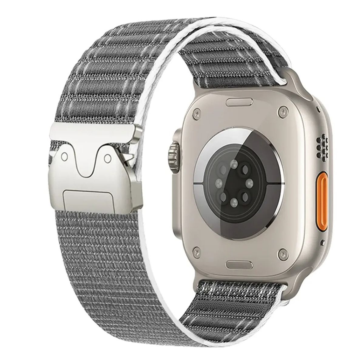 GENERICO - CORREA NYLON LOOP HEBILLA PARA APPLE WATCH 7-8-9-10-11 SE ULTRA 44-45-46-49 MM GRIS