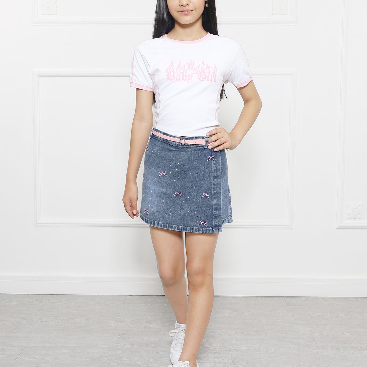 MINETTI KIDS - FALDA SHORT LAZO PINK JEAN DE NIÑA