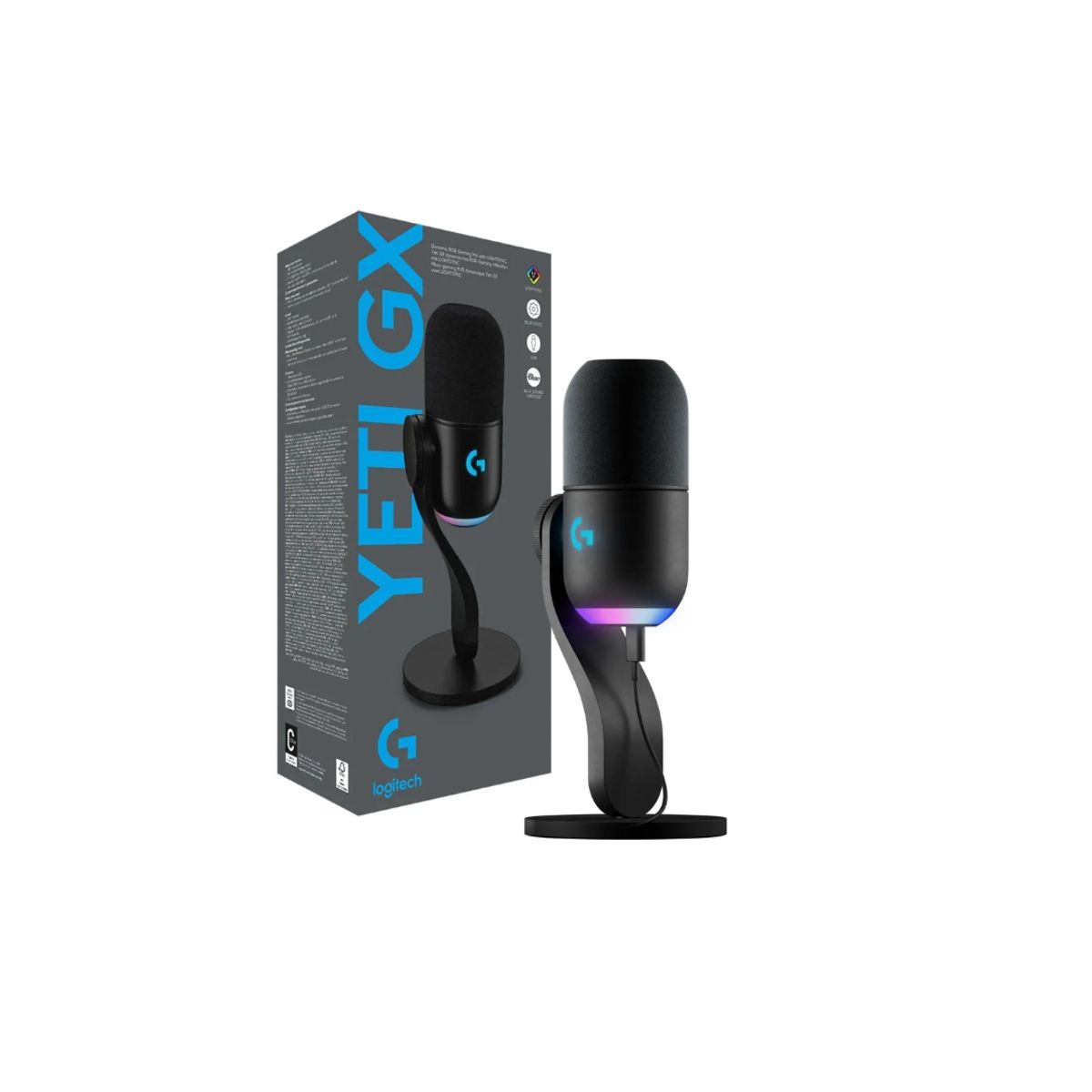 LOGITECH - MICROFONO LOGITECH YETI GX SUPERCARDIOID USB PARA STREAMING RGB LIGHTSYNC CON CABLE NEGRO