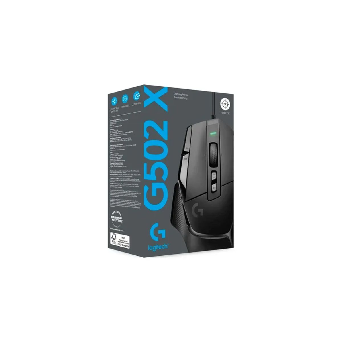 LOGITECH - MOUSE LOGITECH G502 X HERO USB 25K DPI LIGHTFORCE CON CABLE NEGRO