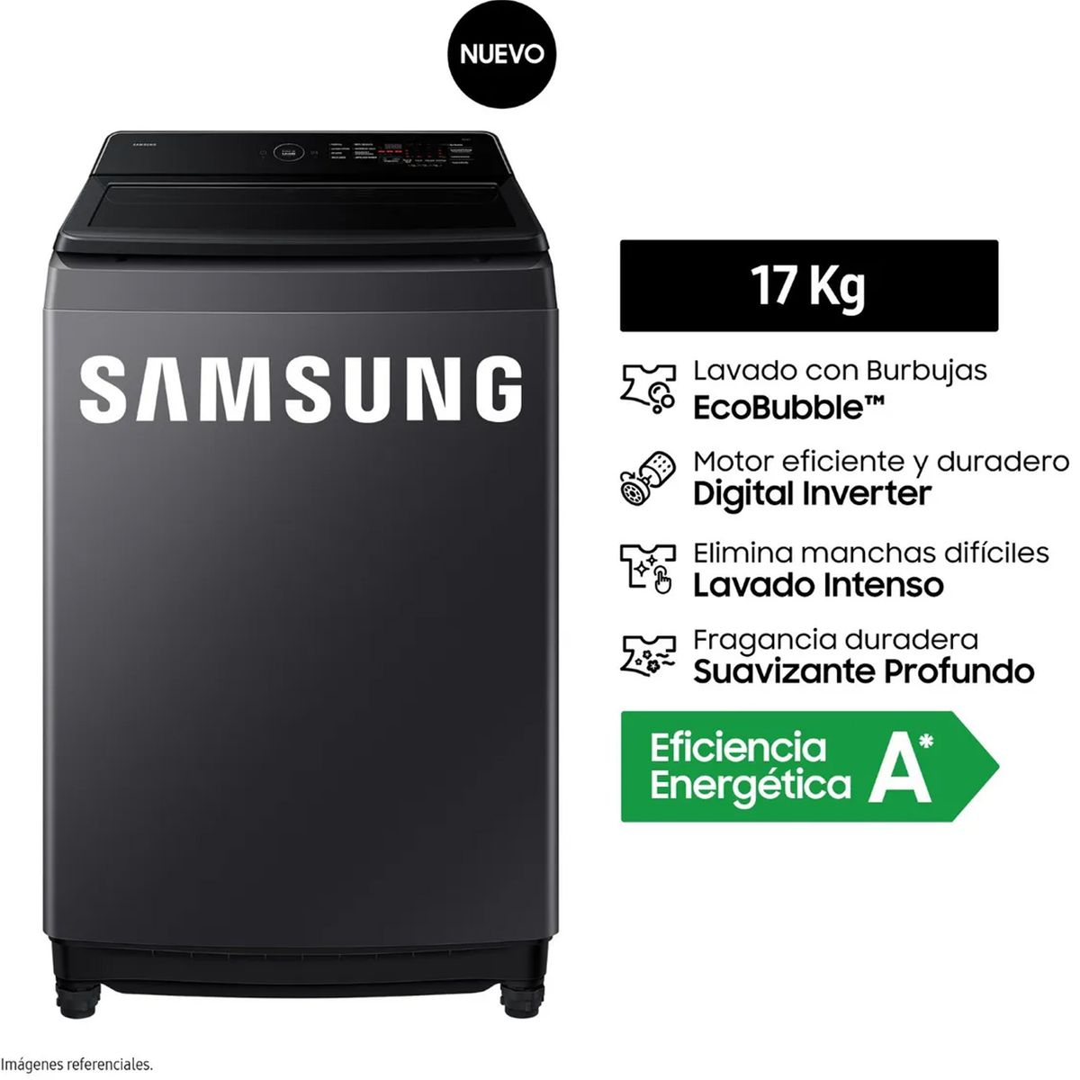 SAMSUNG - Lavadora Ecobubble 17kg Gris Grafito Samsung WA40F17E7CPE