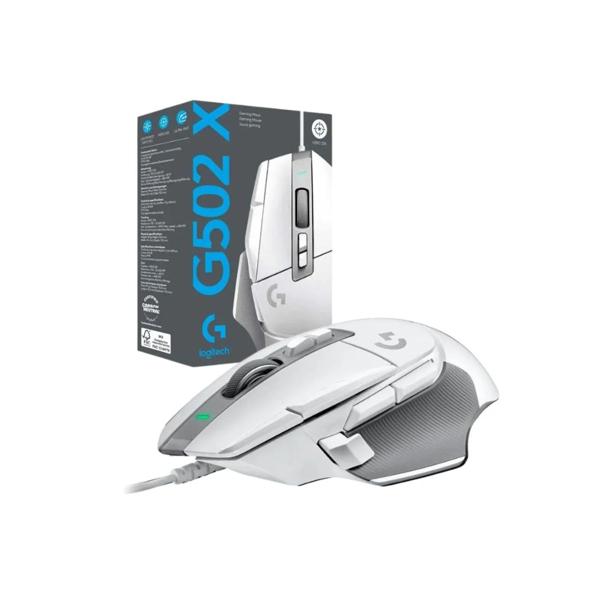 LOGITECH - MOUSE LOGITECH G502 X HERO USB 25K DPI LIGHTFORCE CON CABLE BLANCO