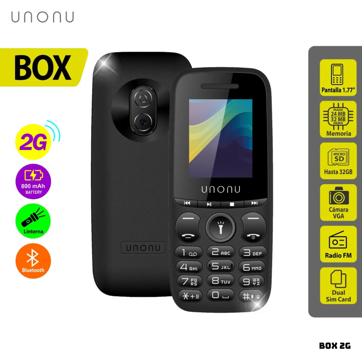 UNONU - CELULAR BASICO UNONU BOX 2G DUAL SIM - NEGRO