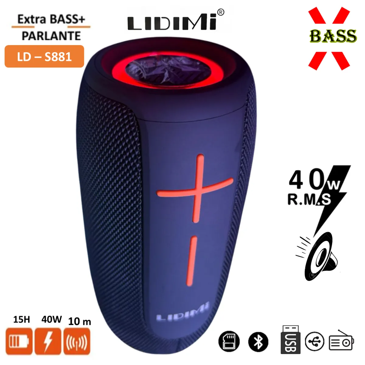 LIDIMI - Parlante Portatil Bluetooth LIDIMI LD-S881 40W