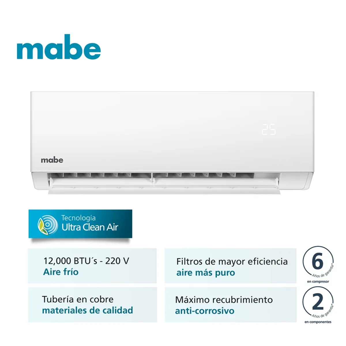 MABE - Aire Acondicionado 220v 12000BTU Blanco Mabe MMT12CDBWCCBC1