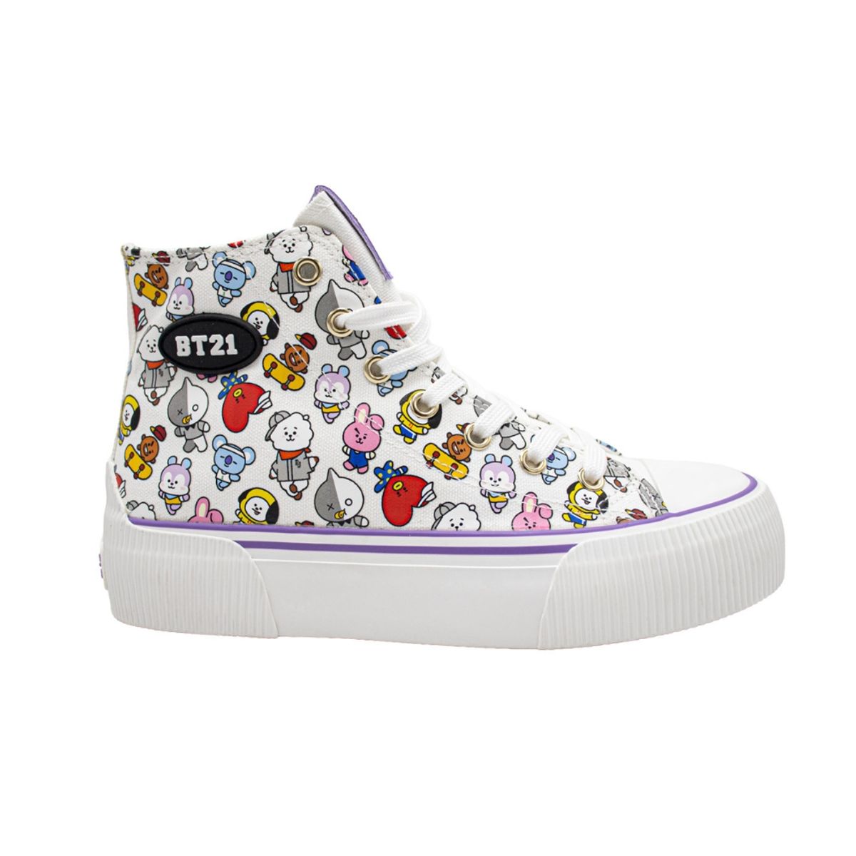 KAWAI - Zapatillas Urbanas Botin Mujer BT21 BTS Kpop Kawai Blanco Lila