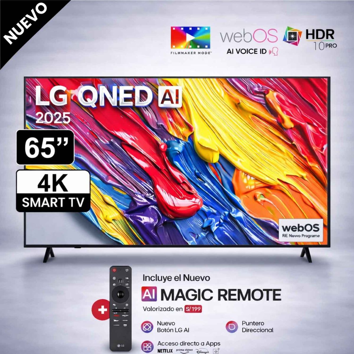 Televisor LG QNED 4K THINQ AI SMART 65 65QNED82ASG 2025, marca LG - Foto Principal