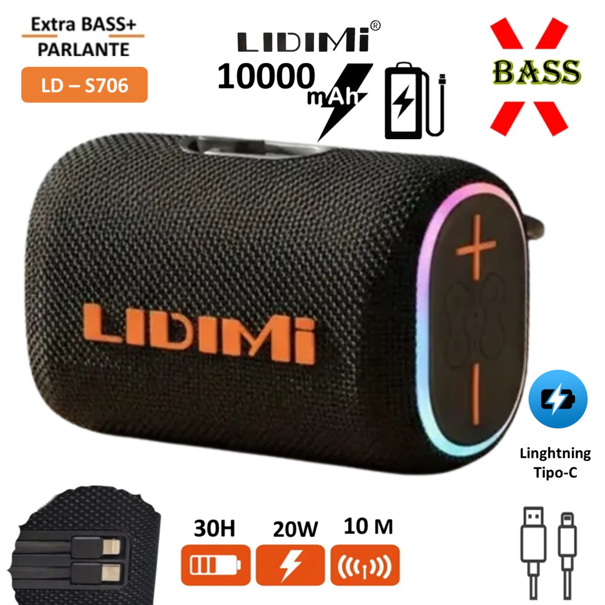 LIDIMI - Parlante Power Bank Lidimi LD-S706 Radio FM USB 10000mAh